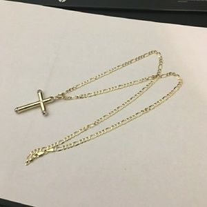 14k REAL GOLD ! ! ! Figaro link & Cross Pendant