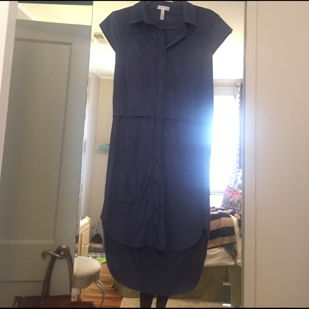 Suede navy shirt dress