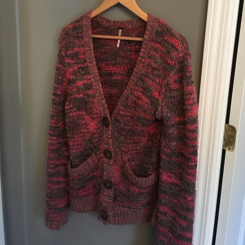 Free People pink and grey slouchy Sweater Cardigan