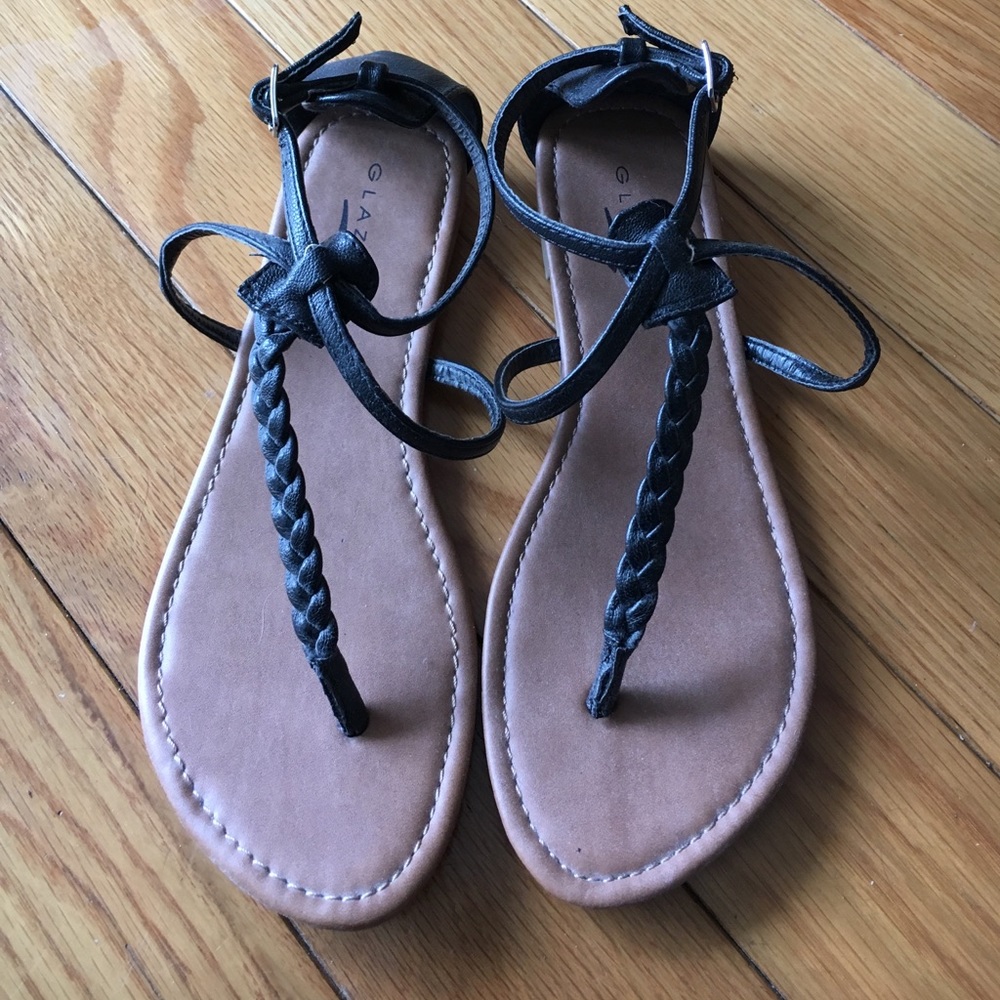 Glaze Brand Black Braided Gladiator Sandals