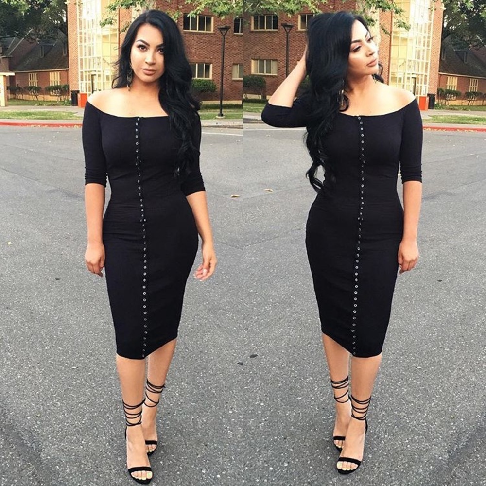 Black midi button down dress