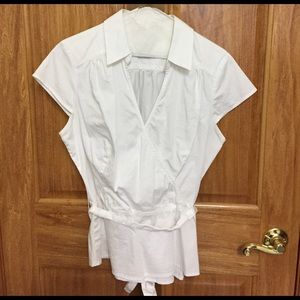 Loft white cotton wrap blouse
