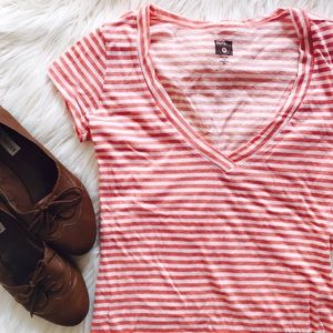 [Urban Outfitters] Red & White Striped V Neck Tee