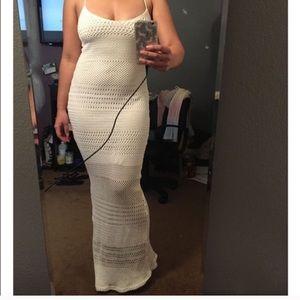 White cream beach crochet maxi dress