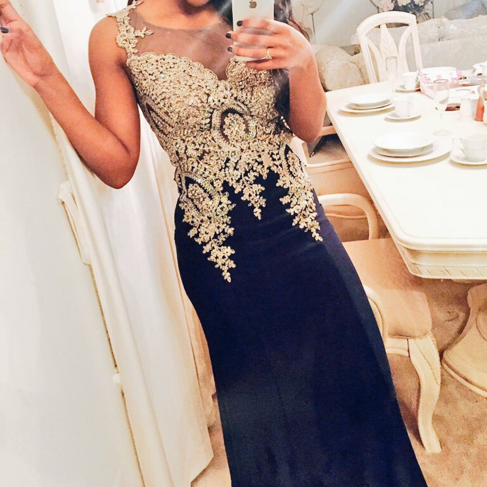 CHEAP AFFORDABLE Navy Blue&Gold Formal Dress