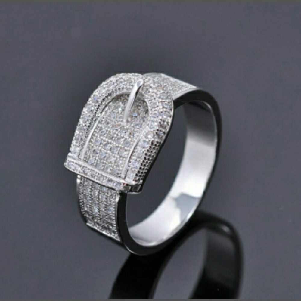 Stunning Silver Buckle Ring w/ White Sapphire NWT