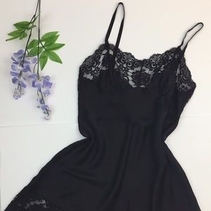 Black Victoria's Secret silk slip dress with lace