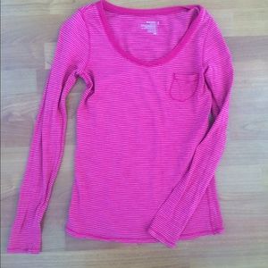 Pink V Neck Knit Top