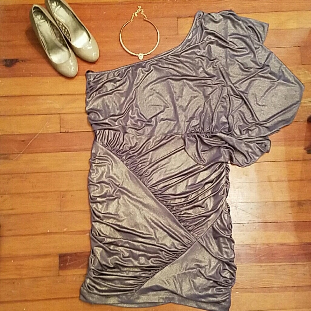 Torrid Gray Sparkle One Shoulder Mini Dress