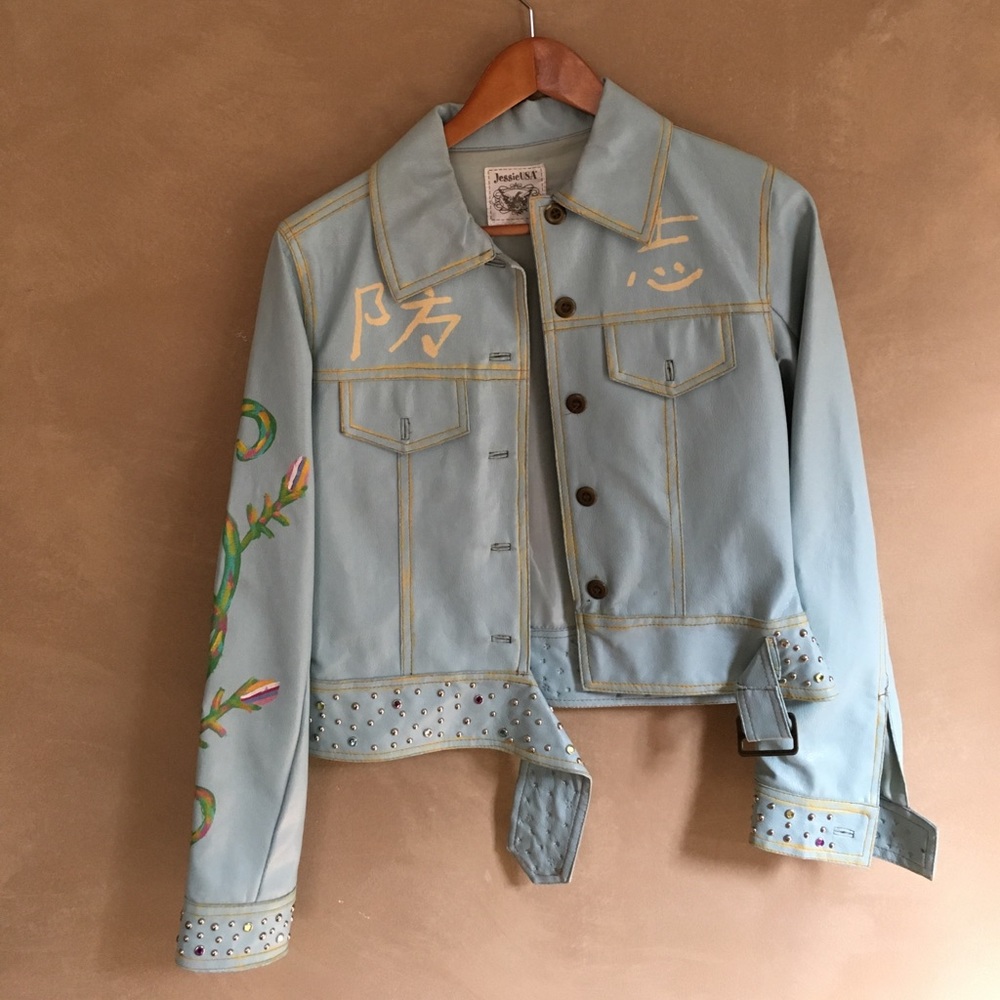 Vintage Jessie USA light blue leather jacket