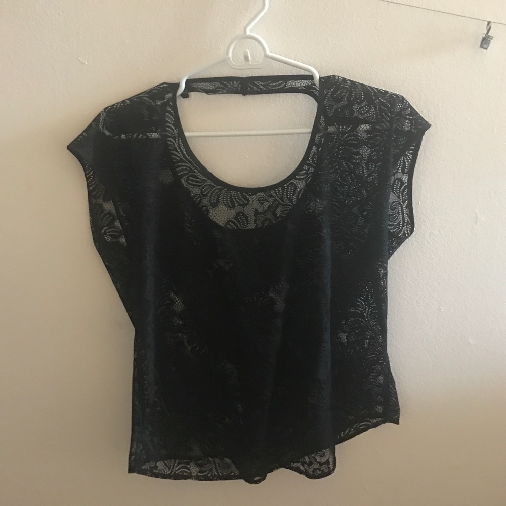 Express floral black lace see through top