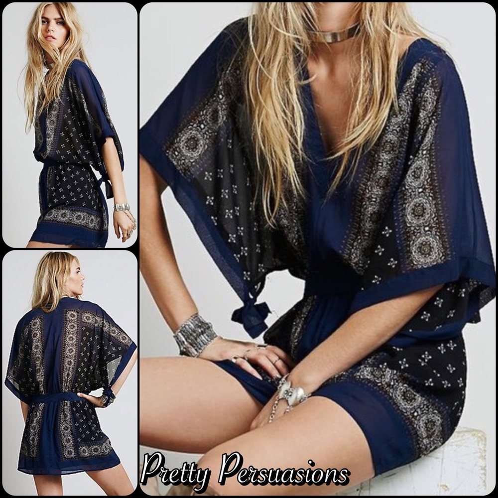 NWT Free People Printed Kimono Mini Dress