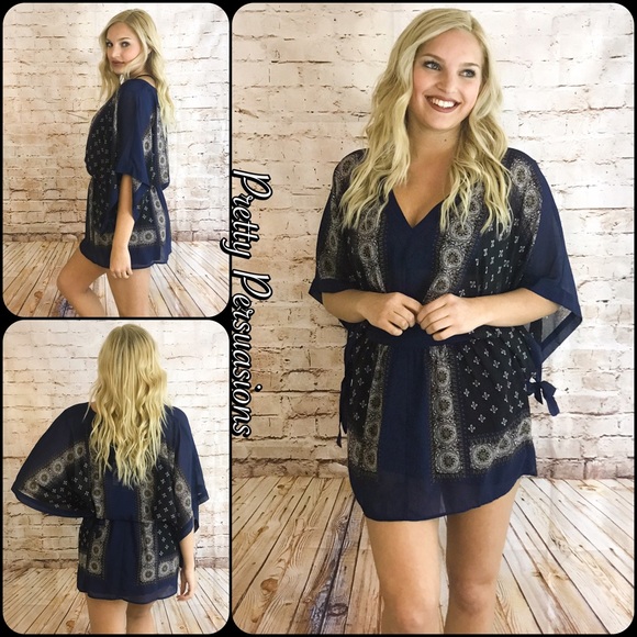 NWT Free People Printed Kimono Mini Dress - Picture 2 of 7