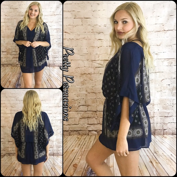 NWT Free People Printed Kimono Mini Dress - Picture 3 of 7