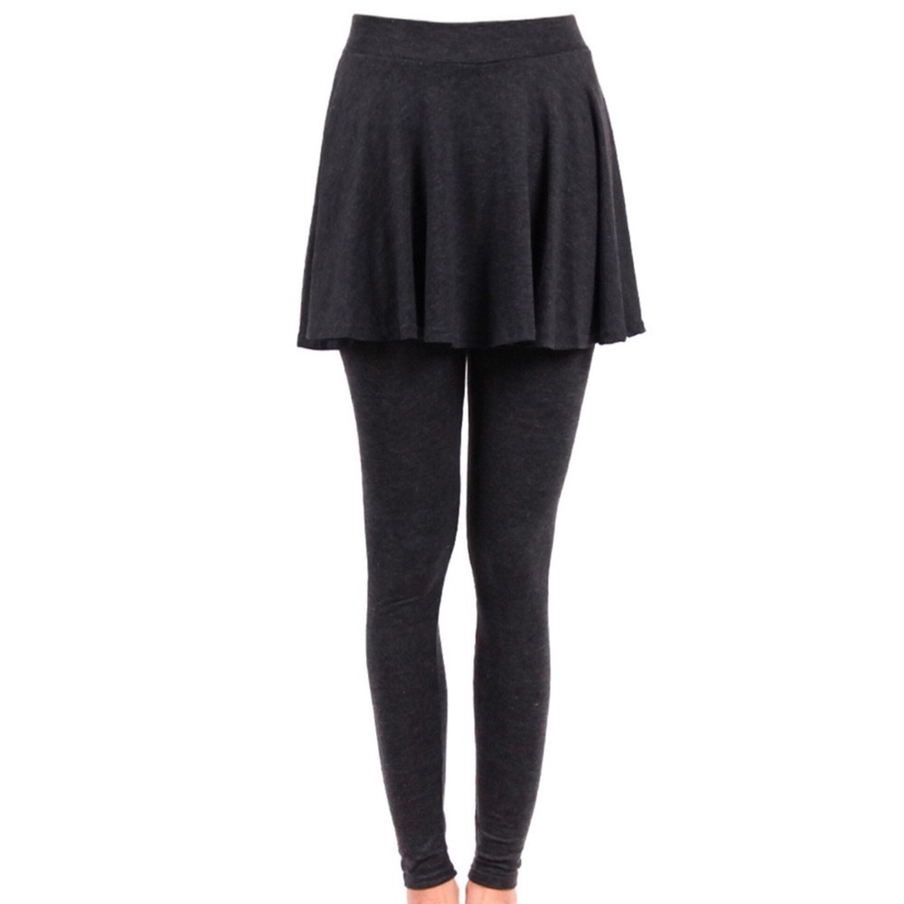 Charcoal Solid Pleated Skirt Leggings