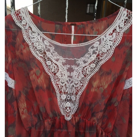 Free People Sheer Red Dreamer Blouse - Picture 3 of 4
