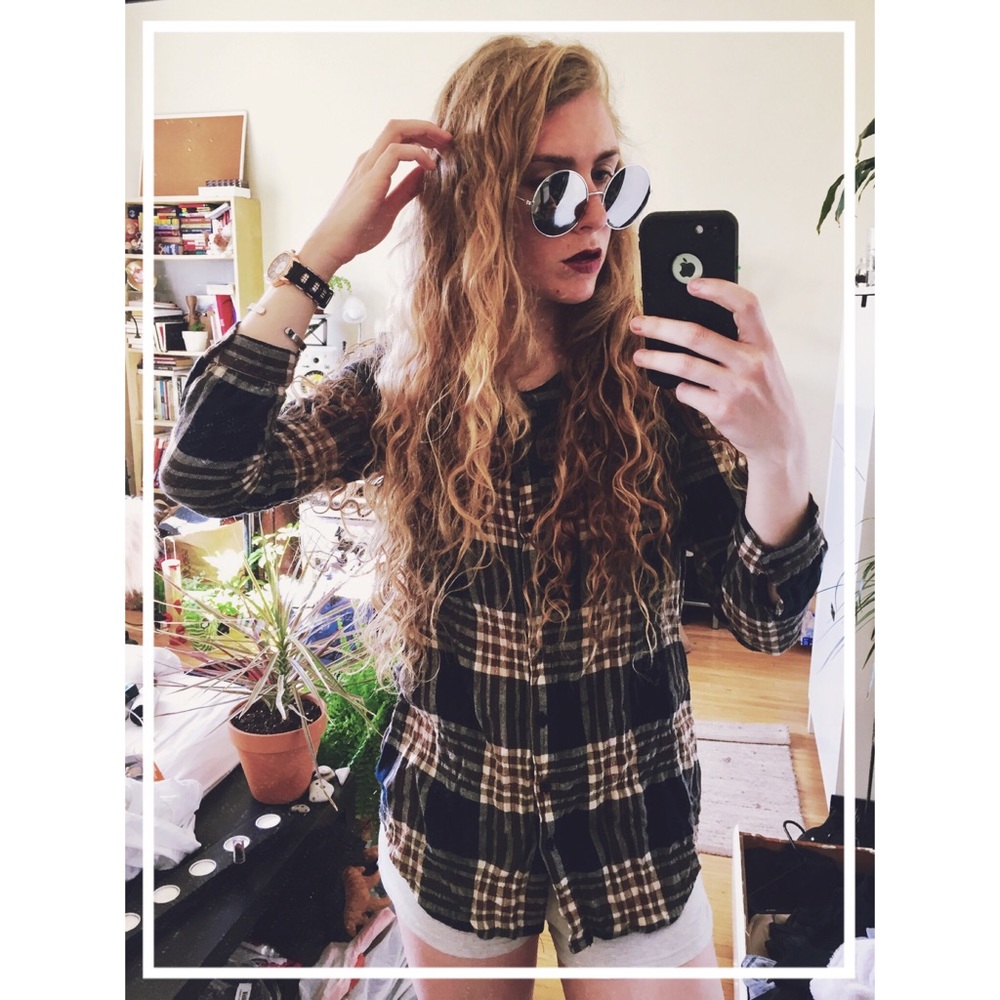 Grunge Plaid Tie Back Lumberjack Flannel Shirt L