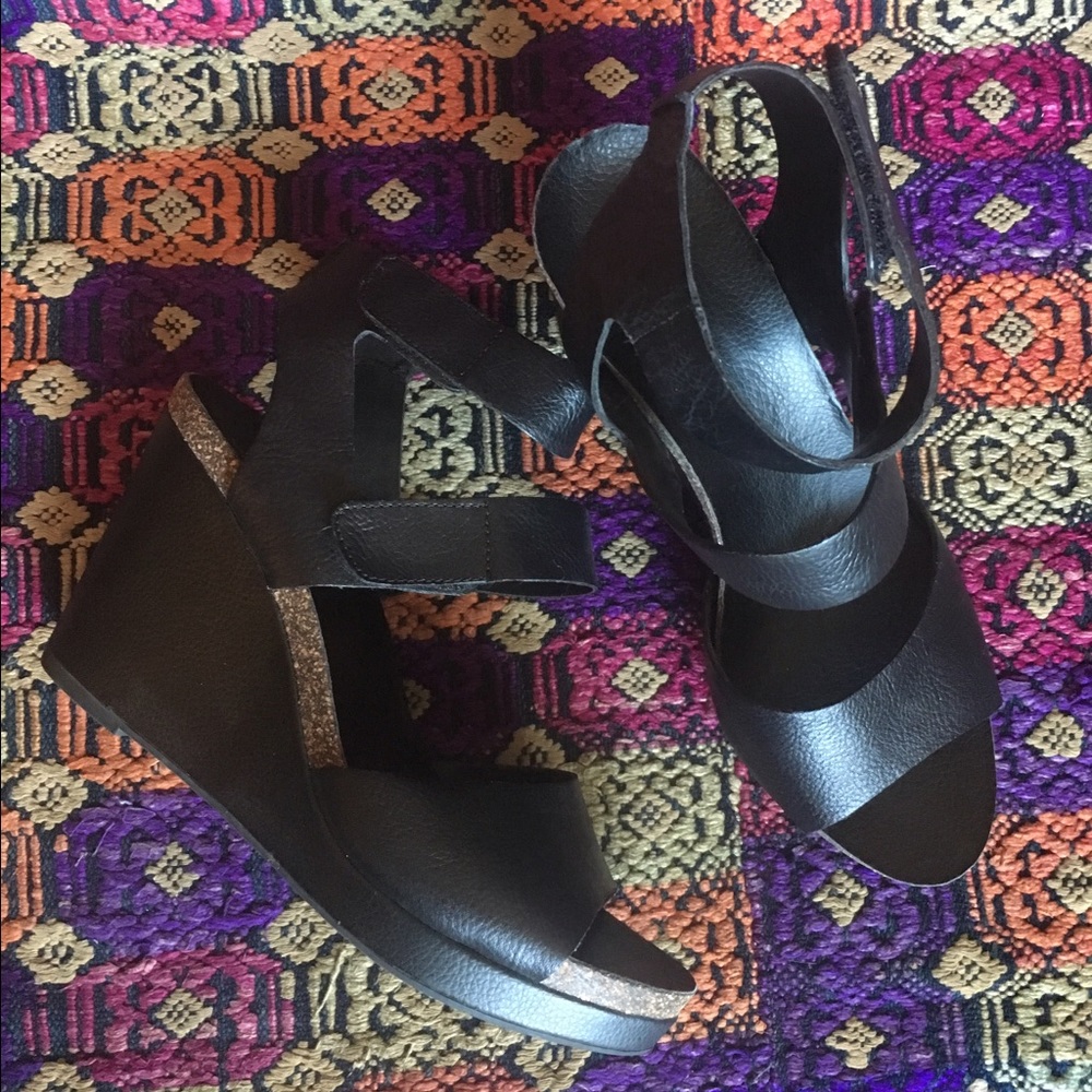 Black Leather Wedges