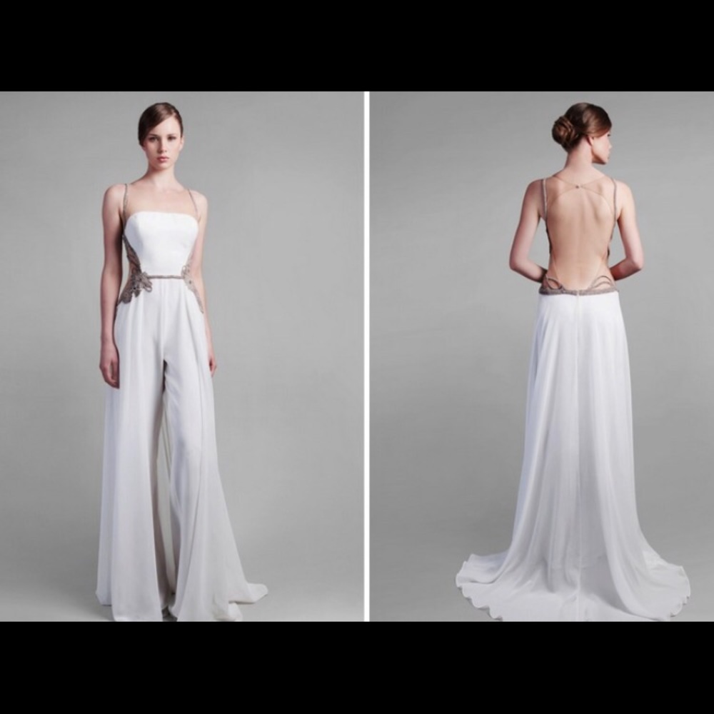 Wedding Attire- Pant Jumpsuit with Skirt Train