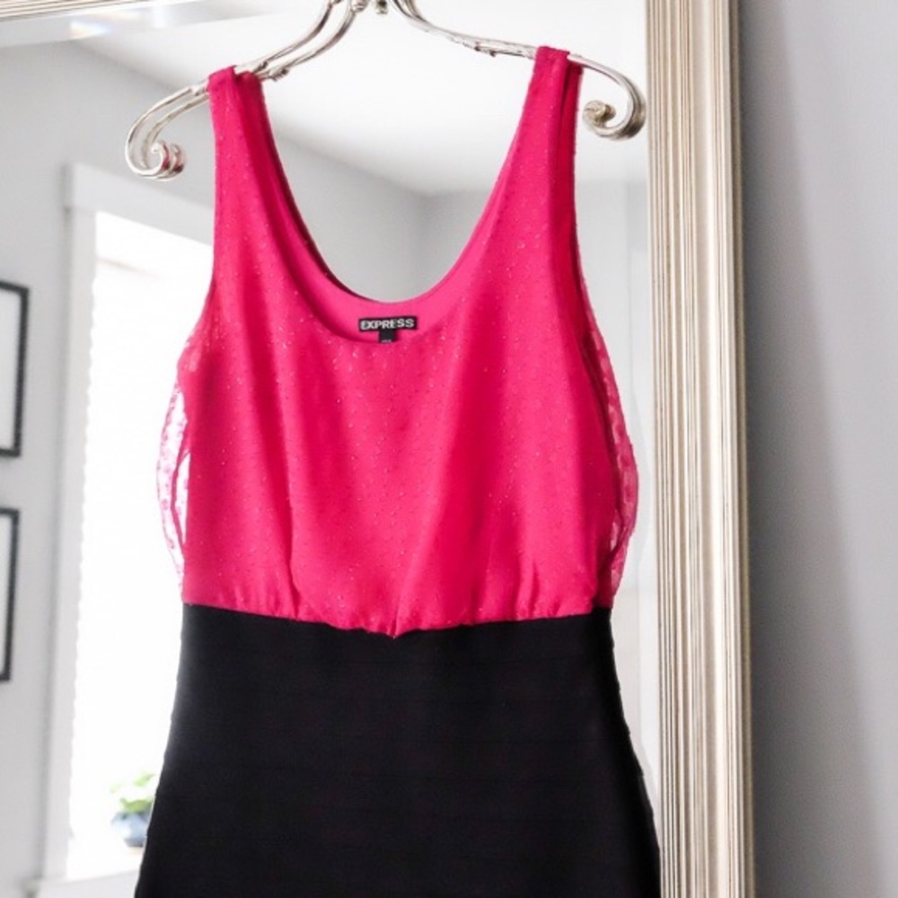 Express Pink and Black Ribbed Dress