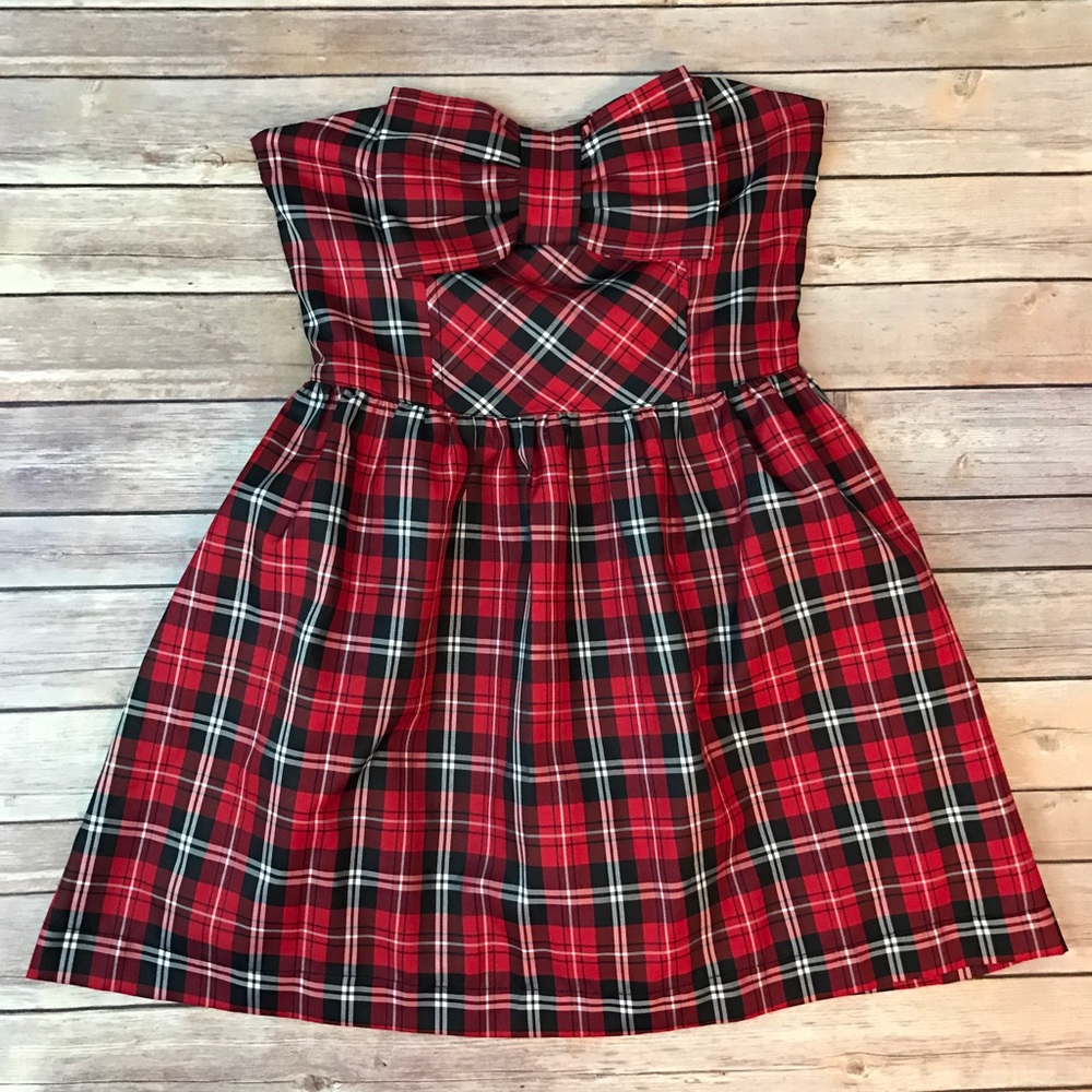 Plaid Strapless Bow Dress