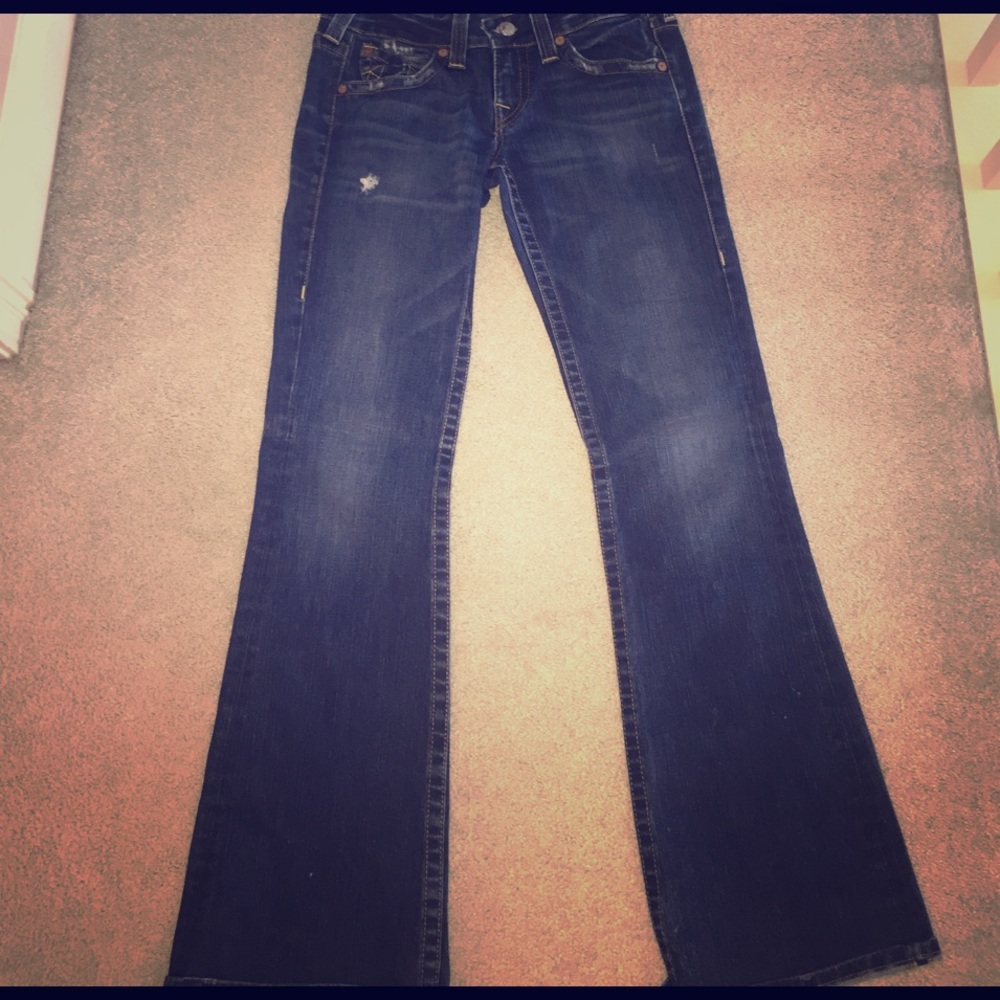 Medium wash low rise true religion jeans