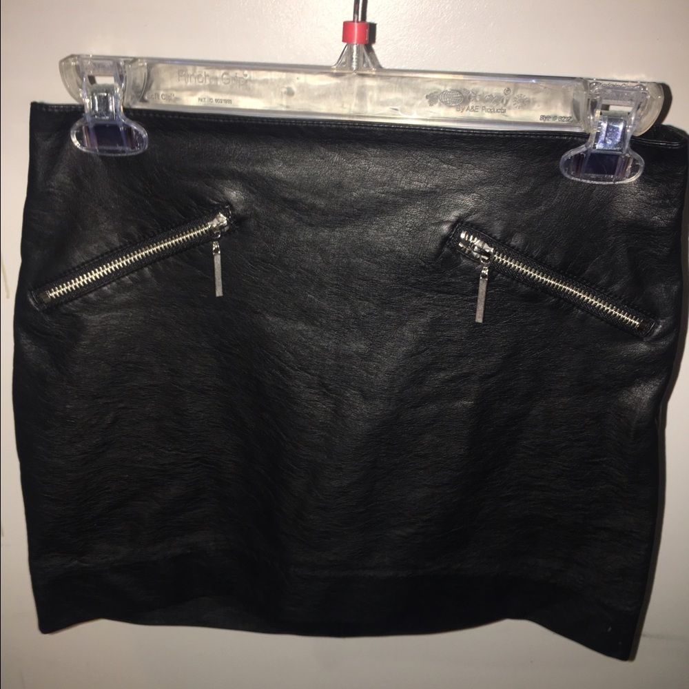 Black leather mini skirt