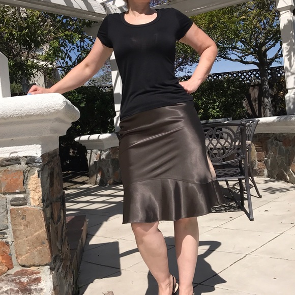 Satin Brown  A line custom made skirt - Picture 3 of 3