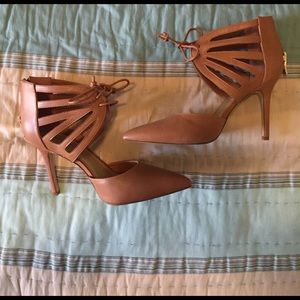 BCBG tan lace up heels