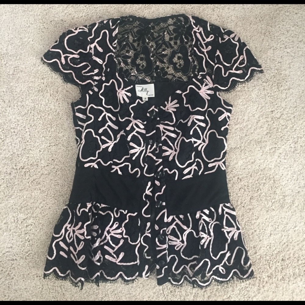 Milly lace top- black and pink- front buttons