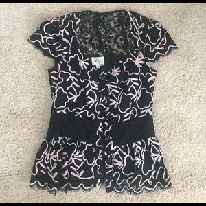 Milly lace top- black and pink- front buttons