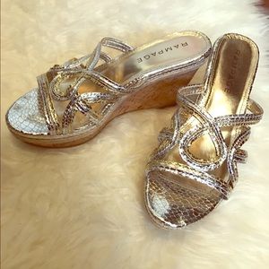 Silver and Gold wedge sandals size 9