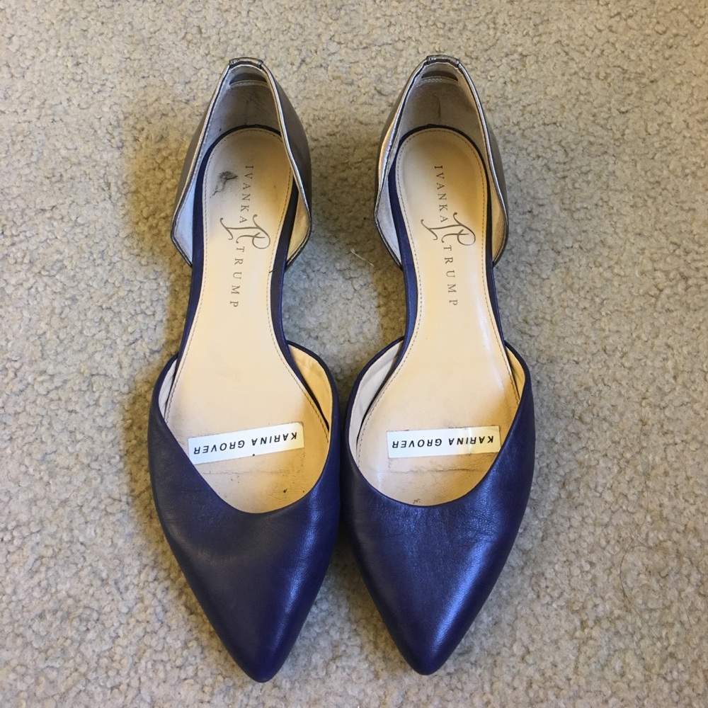 Ivanka Trump Navy and Silver Two-tone Flats