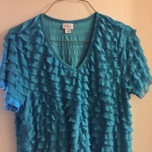 Aqua Blue Ruffle Blouse