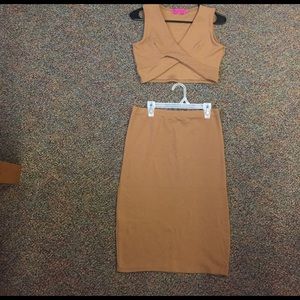 Boohoo tan midi two piece set