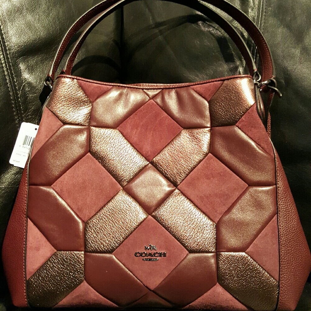 NWT Coach Edie quilted mixed material patchwork
