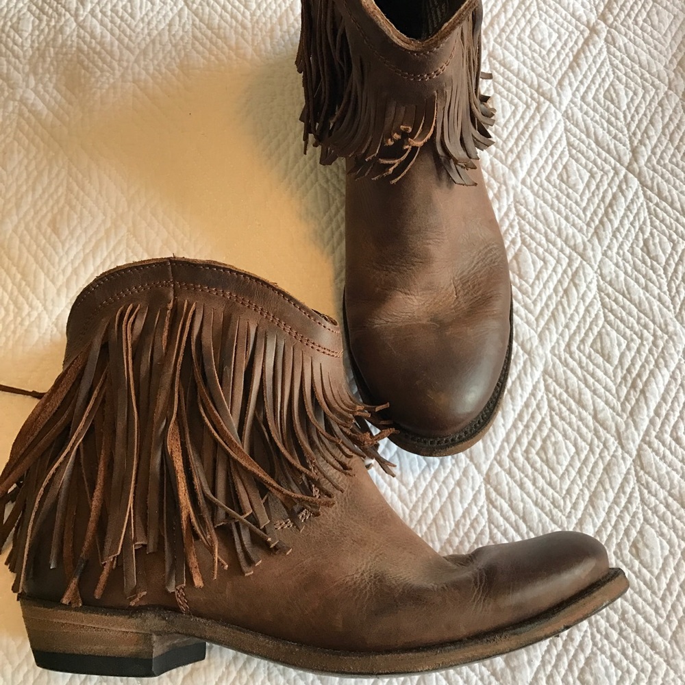 Brown Genuine Leather Fringe Booties