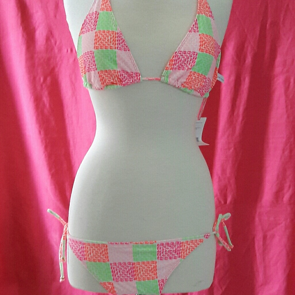Neon Patchwork String Bikini