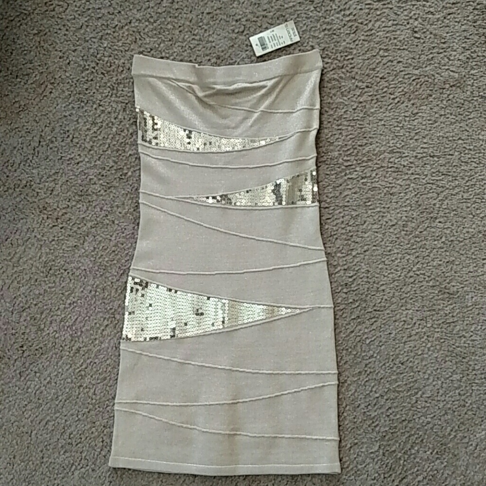 NEW Arden B. Sequined Splice Gold Tube Dress