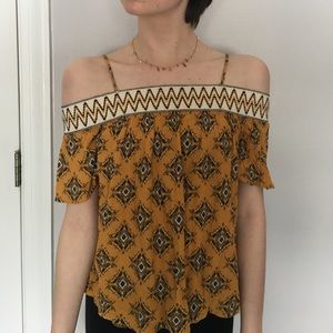 Target Off the Shoulder Patterned Yellow Shirt