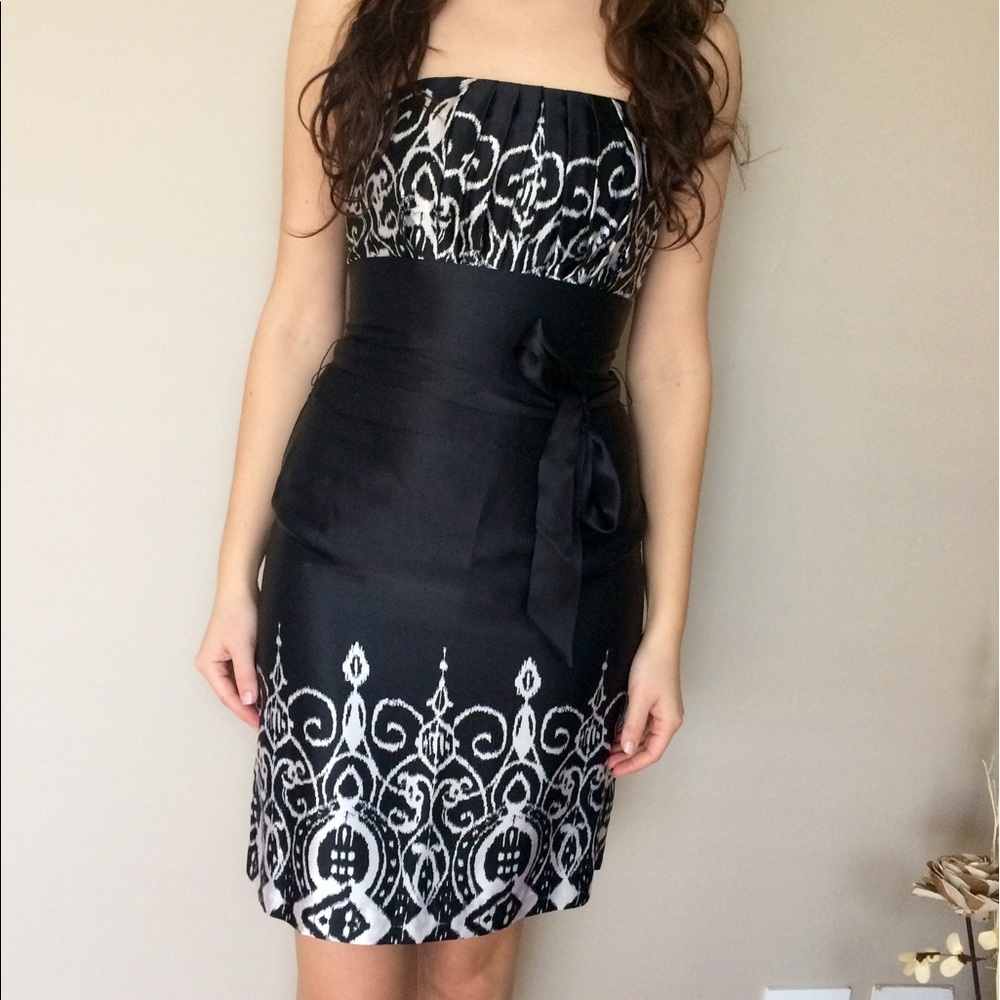 Black and White Strapless Dress