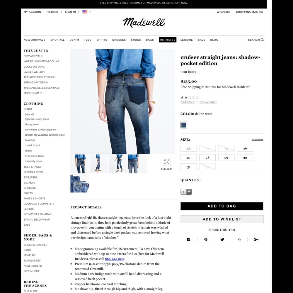 🚫SOLD🚫🆕MADEWELL cruiser straight jeans - Picture 3 of 4