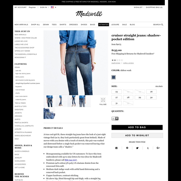 🚫SOLD🚫🆕MADEWELL cruiser straight jeans - Picture 3 of 4