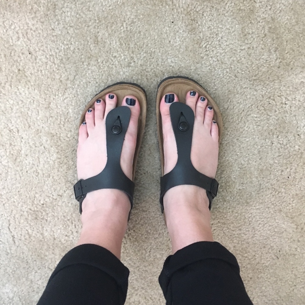 Black Birkenstock thong sandals, gently used.