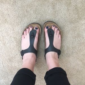 Black Birkenstock thong sandals, gently used.