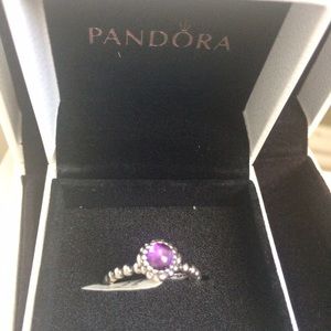Authentic Pandora SS Birthday Blooms Amethyst Ring