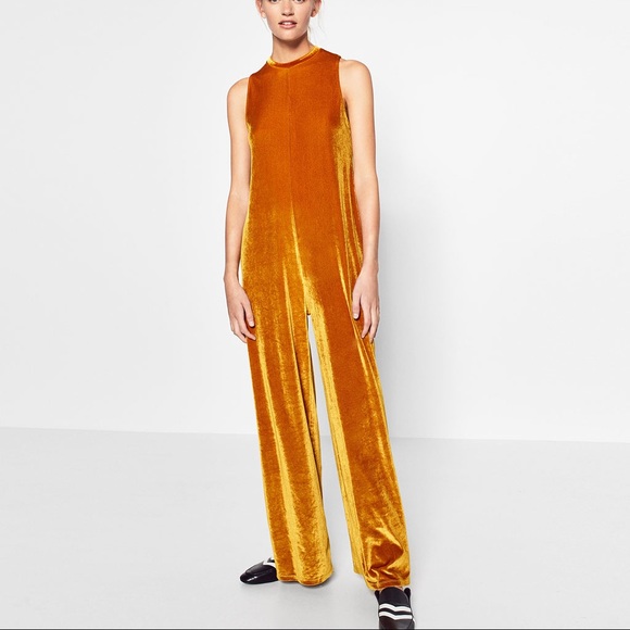 mustard velvet jumpsuit