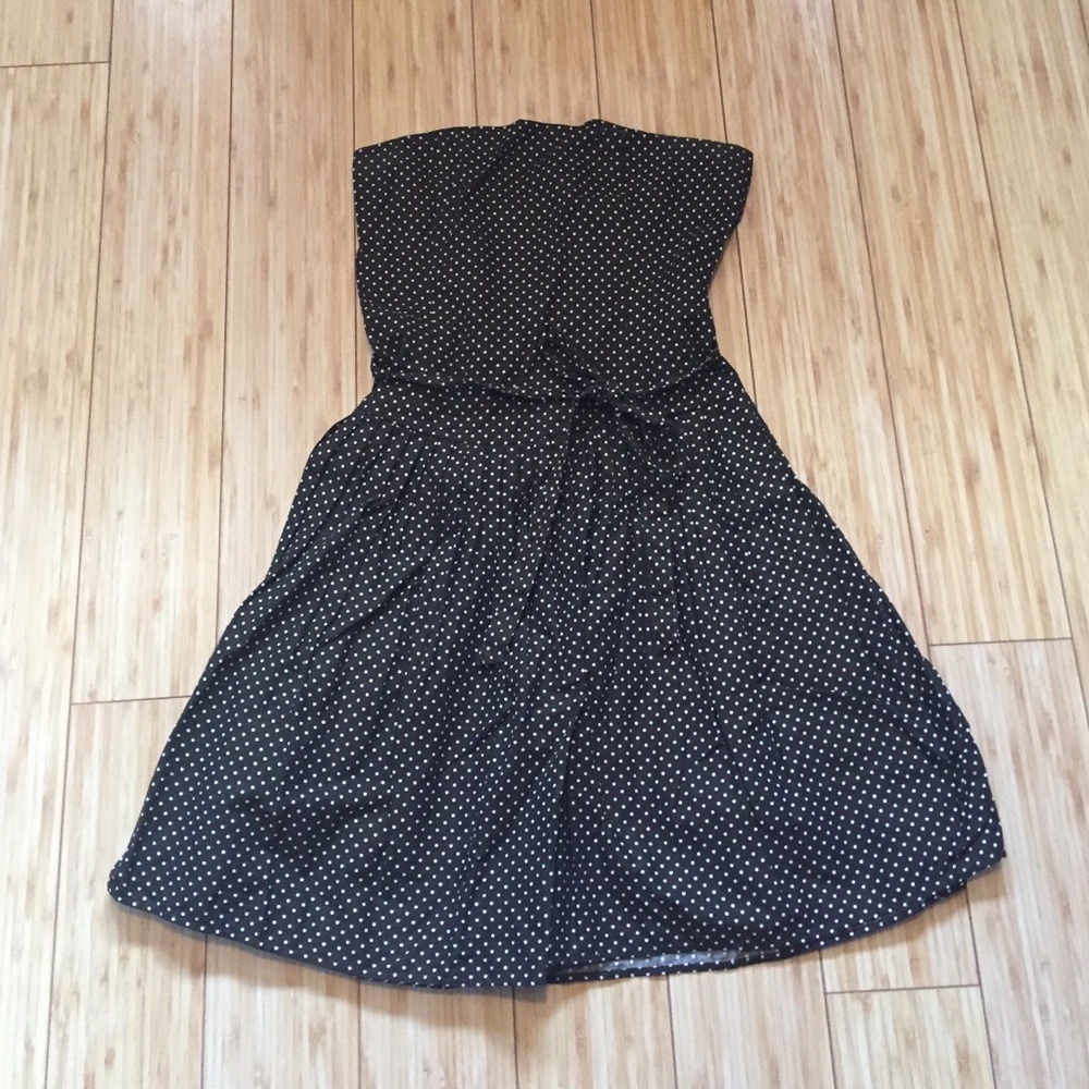 Brown Polka Dot Strapless Dress