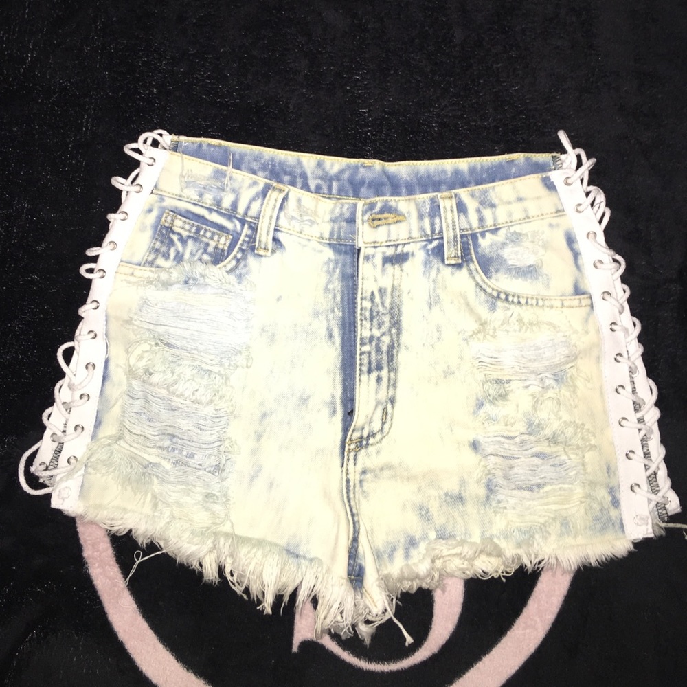 LF denim shorts with side lace-up inseam