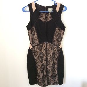 Anthropologie Black and Tan lace cocktail dress